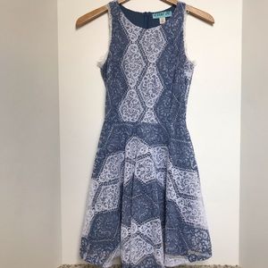 XS spring blue and white lace mini dress tank top